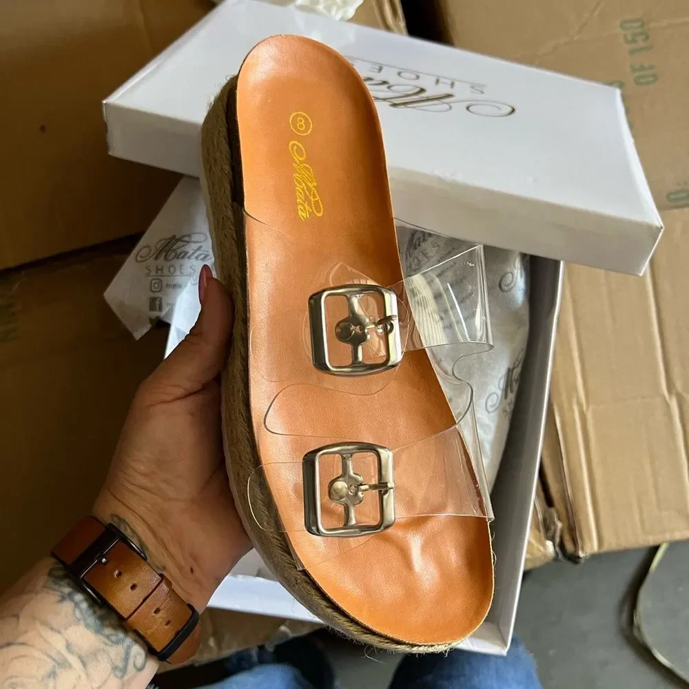 Clear Espadrilles Double Buckle Platform Sandal